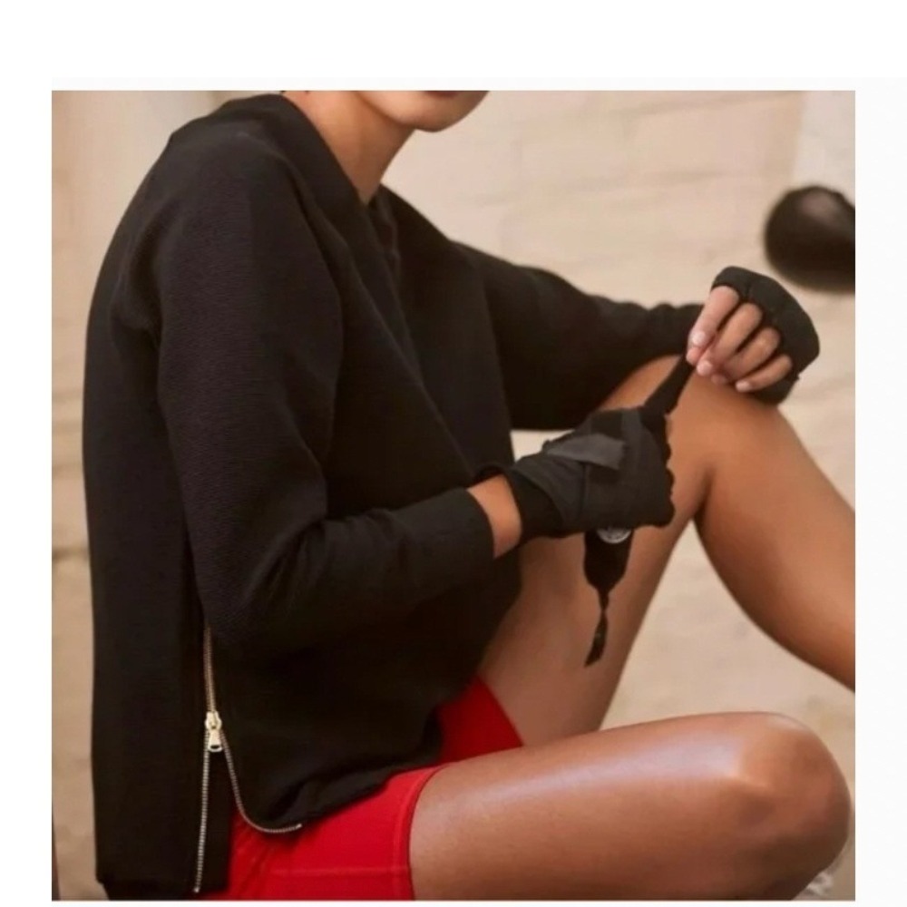 Varley Manning Sweatshirt Womens XS Black Ribbed Ottoman Side Zip Pullover‎